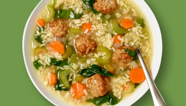 bowl of Turkey Meatball and Rice Soup