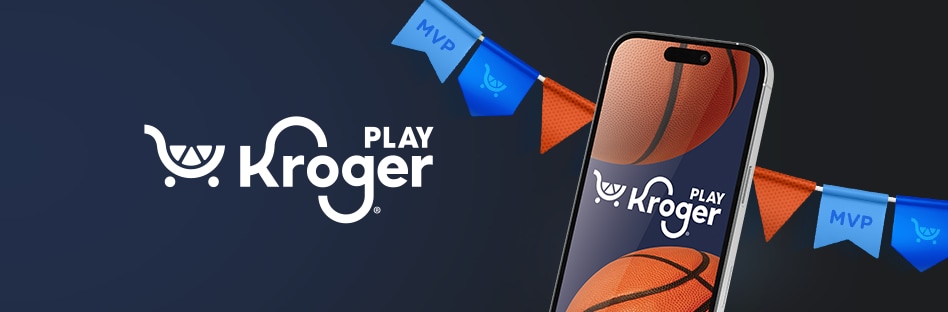 Kroger Play cellphone with MVP banner imagery