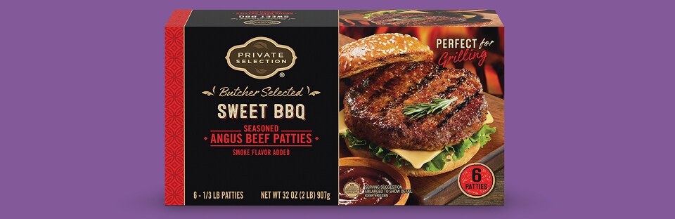 A box of Sweet BBQ burgers