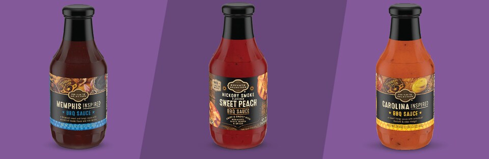 Three bottles of bbq sauce