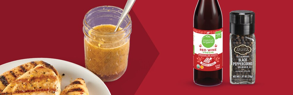 A jar of marinade and seasonings