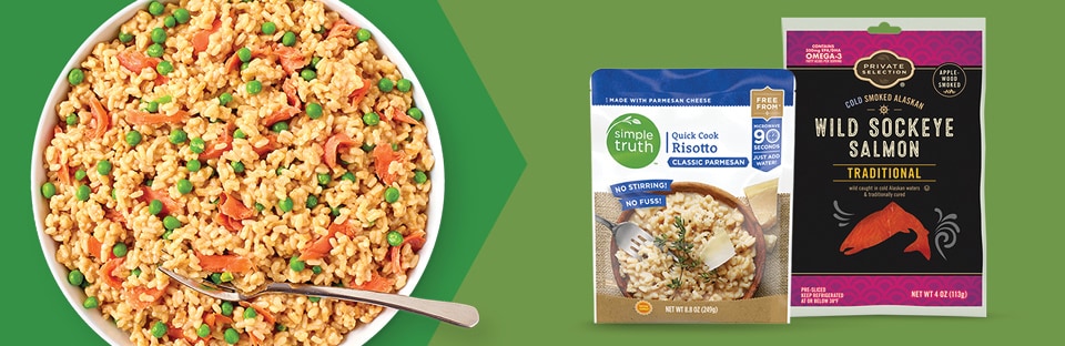 Smoked Salmon Risotto with packshots.