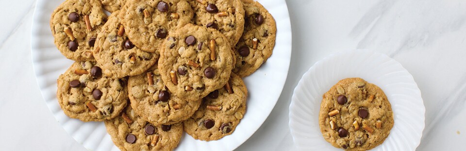  Chocolate-Almond Monster cookies on a cooling rack