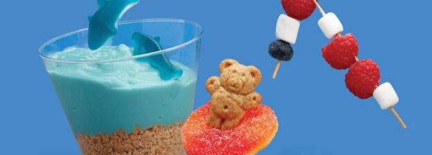 beach dessert cups with gummy sharks