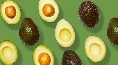 Assorted whole and halved avocados