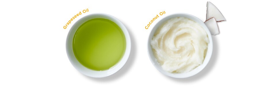 bowl of grapeseed oil and bowl of co-conut oil