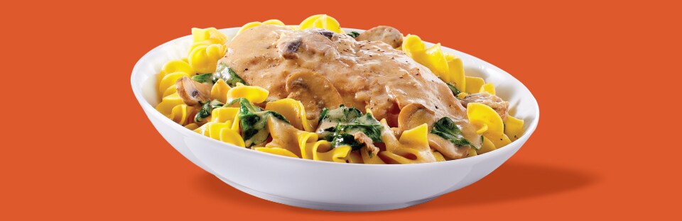A bowl of Skillet Chicken and Mushrooms in White Wine Sauce