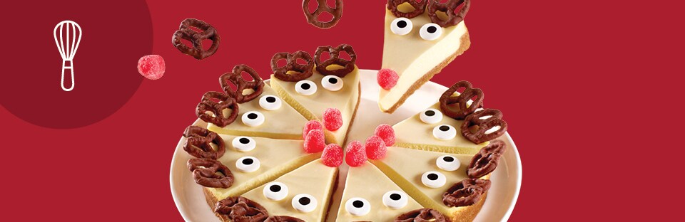 1 whisk - slices of cheesecake decorated like reindeer