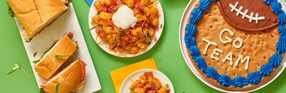 tablesape of football food and appetizers