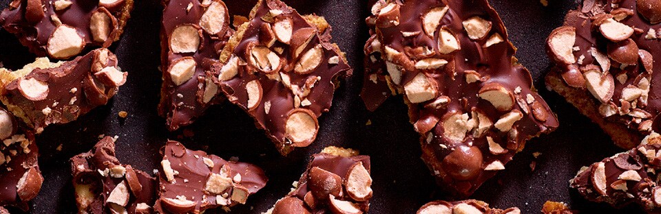 Chocolate bark with malted milk balls