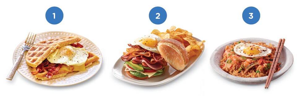 Waffle Taco with Fried Egg - Deli Sandwich with Fried Egg - Protein Bowl with Fried