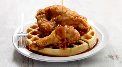 waffle with fried chicken and syrup