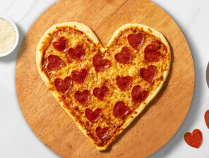 heart shaped pizza with heart shaped pepperonis