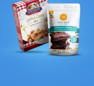 Cake mix packages on black background