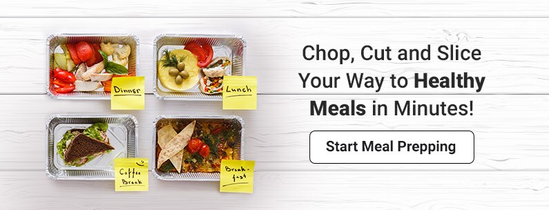 Breakfast, Lunch and Dinner prep containers on white wood background