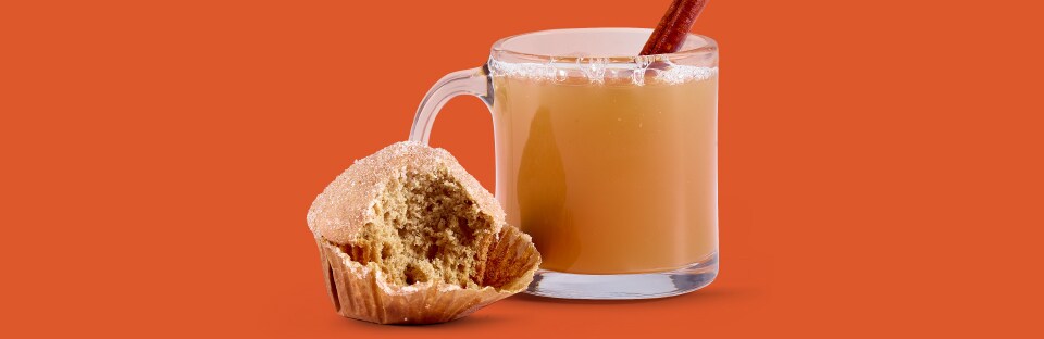 Baked Apple Cider Doughnut Muffins and hot mulled cider