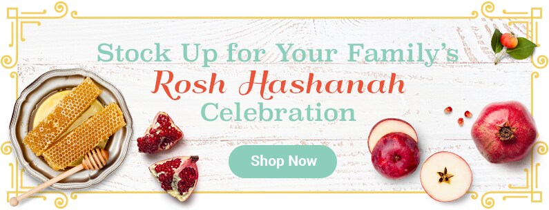 Rosh Hashanah favorites such as honey combs, pomegranate and apples.