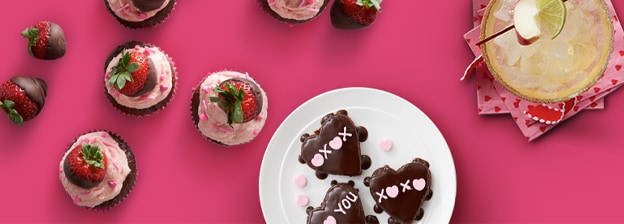 Assorted cupcakes and heart shaped cakes