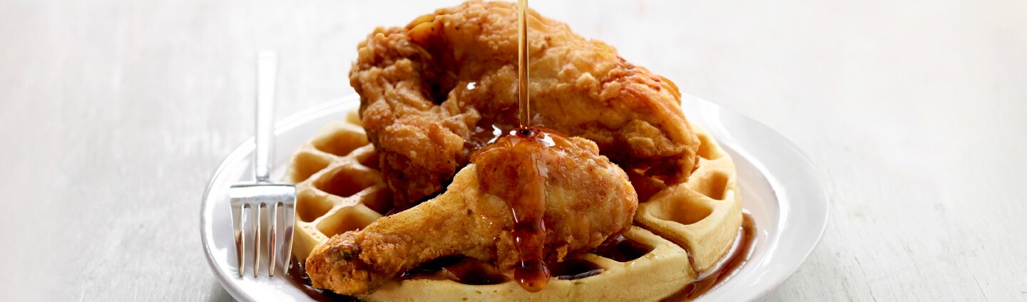 waffle with fried chicken and syrup