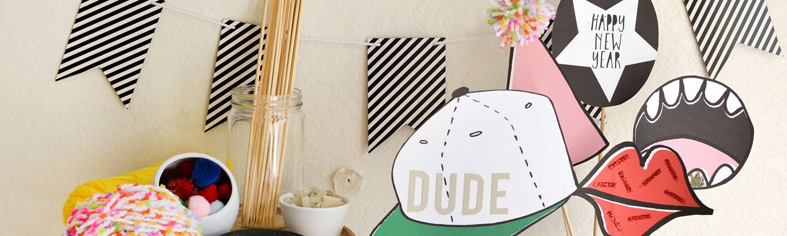 DIY photo booth props like oversized mouths and hats on wooden skewers DIY photo booth props like oversized mouths and hats on wooden skewers