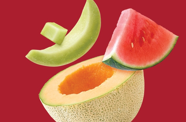 Watermelon, cantaloupe and honeydew