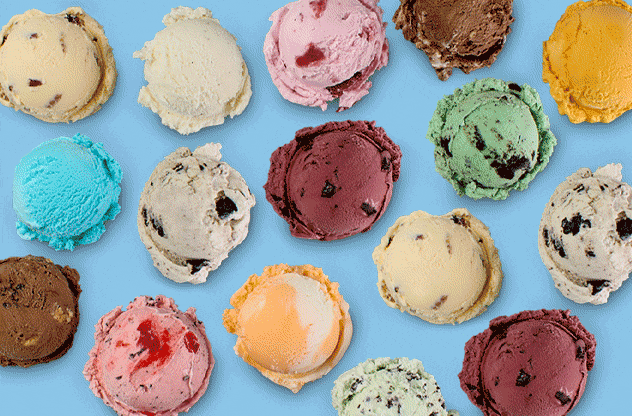 Scoops of different flavor ice cream scoops