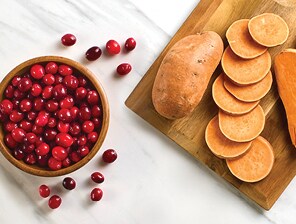 fresh sweet potatoes and cranberries