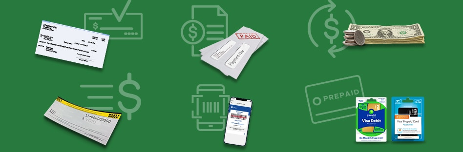 Consolidated representation of all the money services available at Fry’s Food Stores including check cashing, bill pay, money transfers, money orders, account funding, and prepaid cards.
