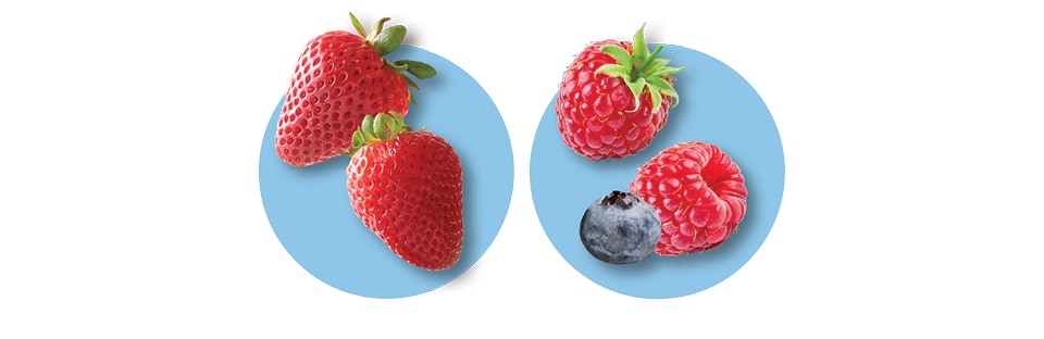 Strawberries, raspberries and blueberries