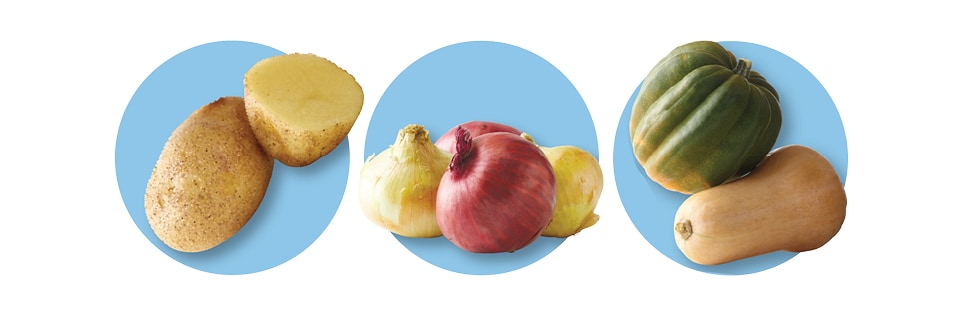 Potatoes, Onions and Winter Squash