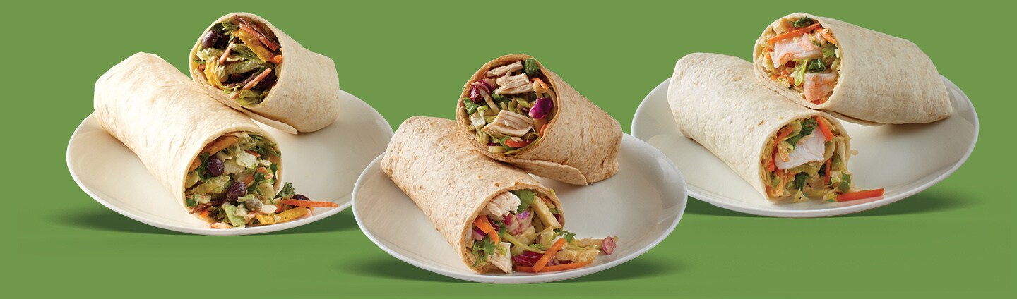 3 different varieties of wraps on white