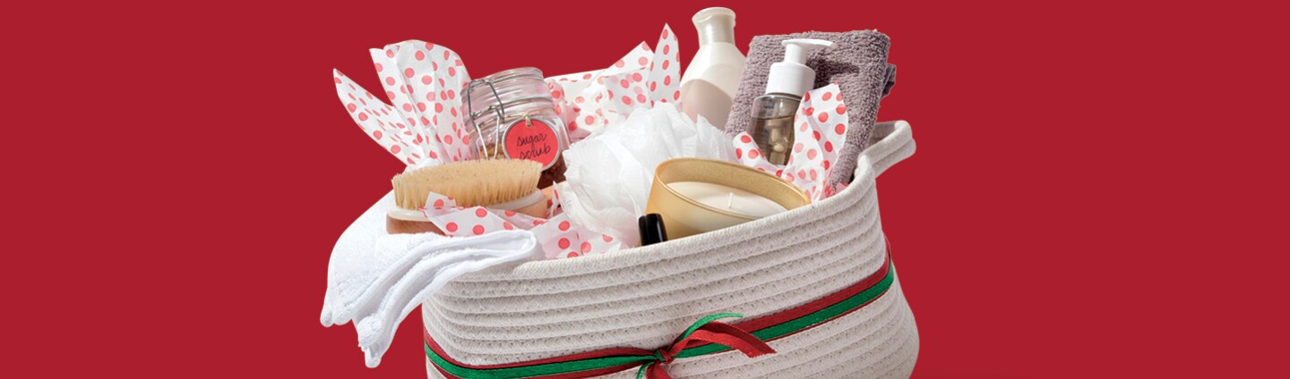 basket filled with self care items