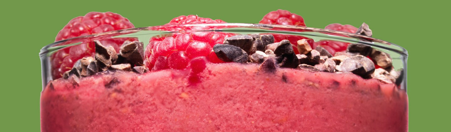 close up of chocolate-raspberry truffle smoothie