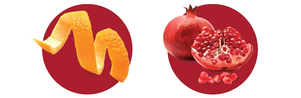 orange peels and pomegranate seeds