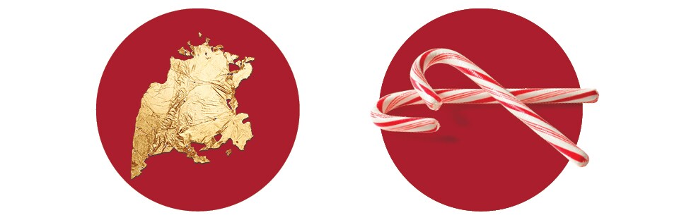 edible gold leaf and candy canes