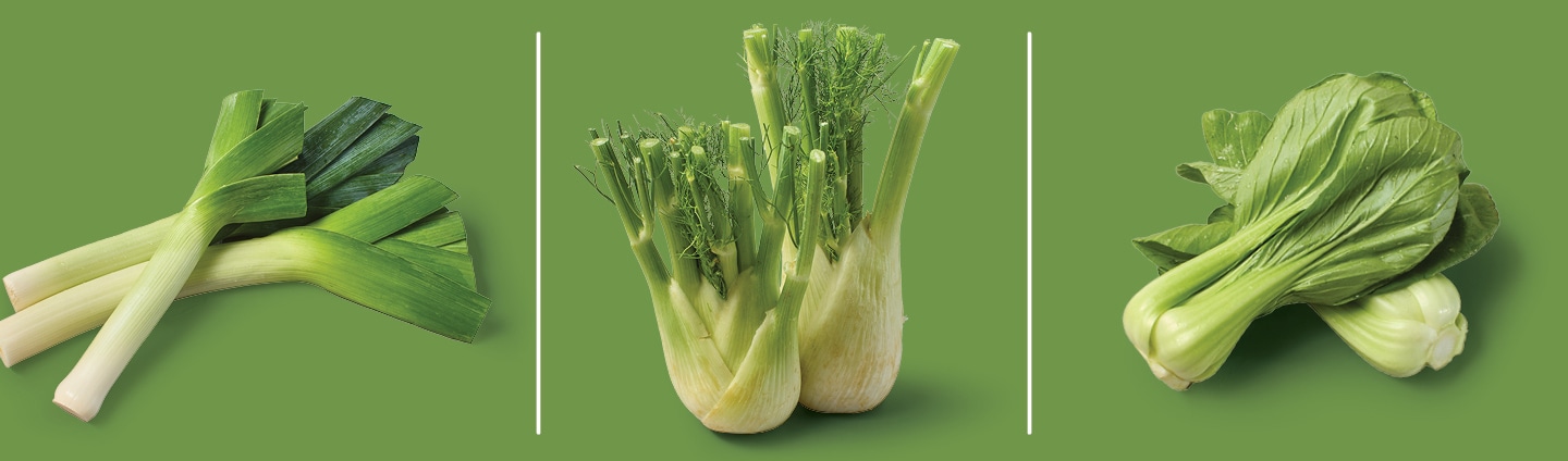 Fresh Baby Bok Choy, leeks and fennel