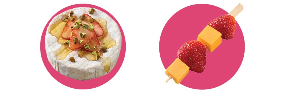 Strawberries with brie and aged cheddar cheese