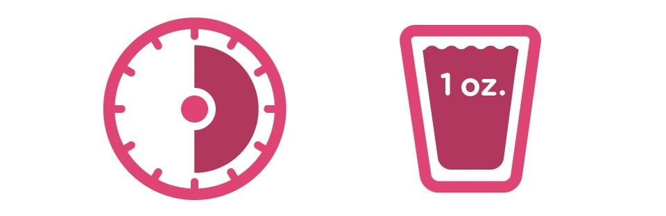 Icons of a clock and an ounce of liquid